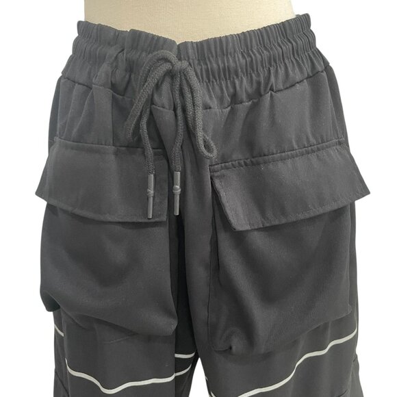 Ebossy Black Cargo Joggers Reflective Details Athleisure Urban Casual Gorpcore - Picture 11 of 13